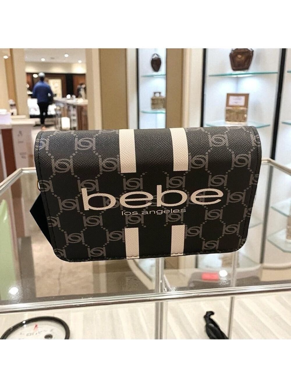 NWT Bebe Paisley Black Crossbody Bag • Faux Leather Chain Strap